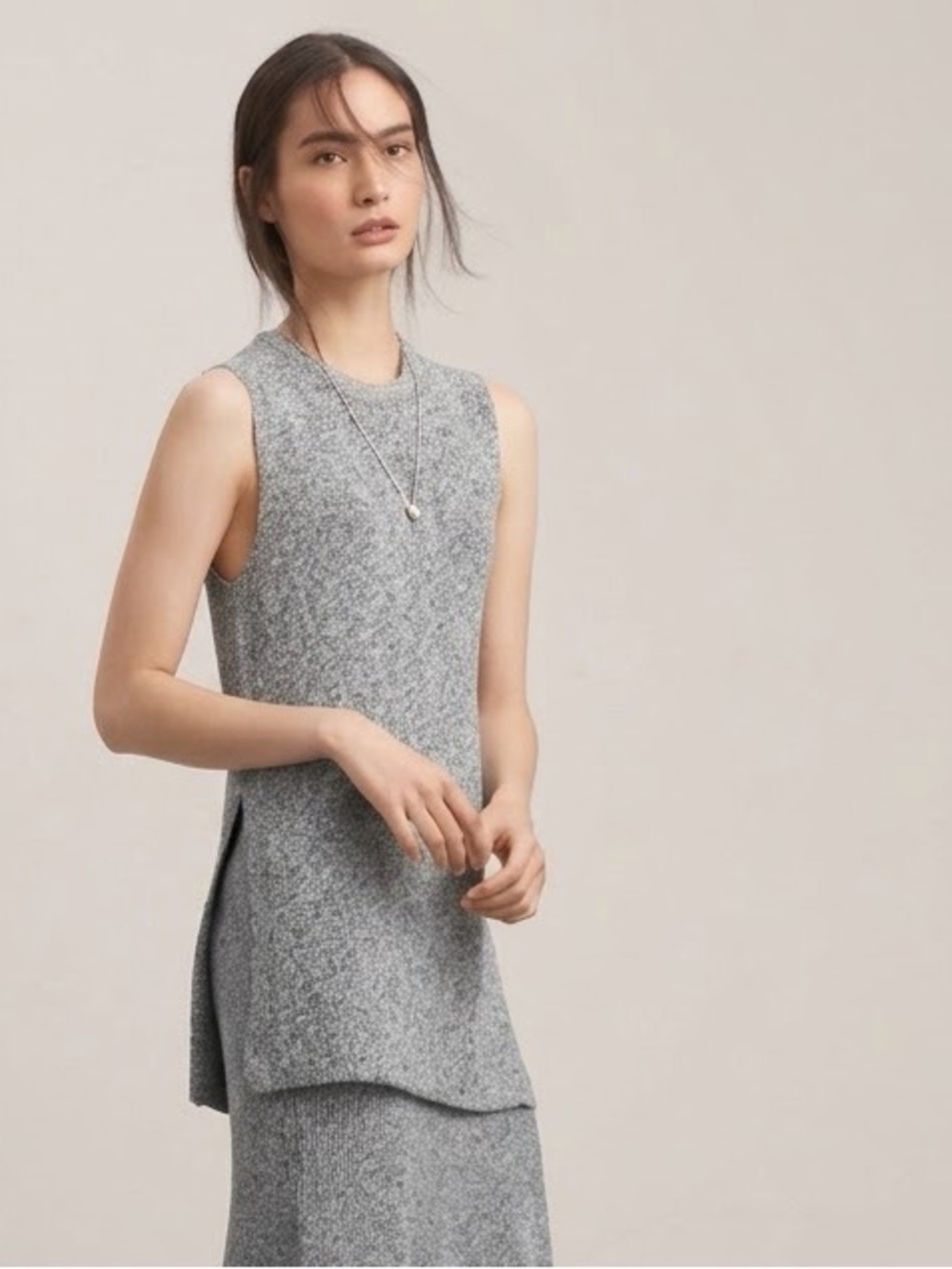 ARITZIA Wilfred Palmier Mock Neck Knit Tunic Top - Pepper Grey XS